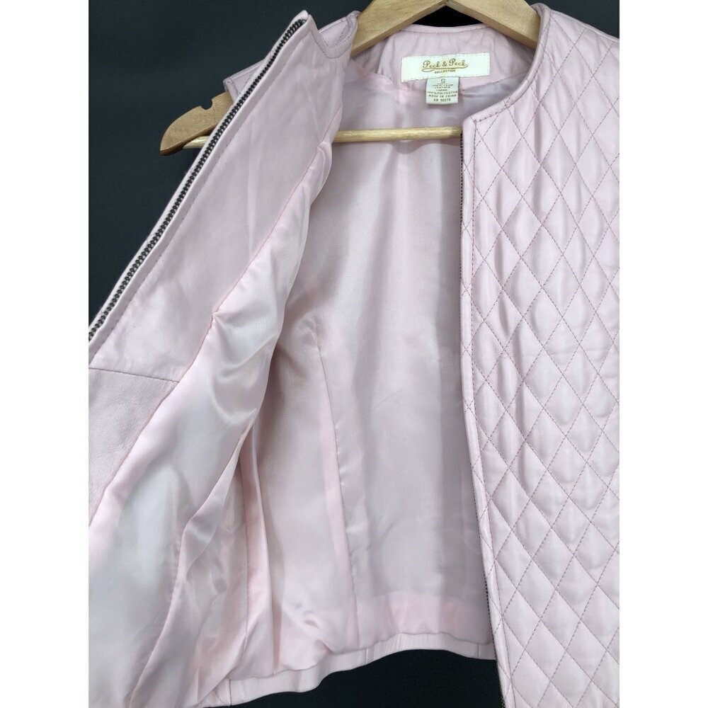 Peck & Peck Women's Quilted Lamb Leather Vest S Pink Zip-up Equestrian Preppy - Picture 4 of 11